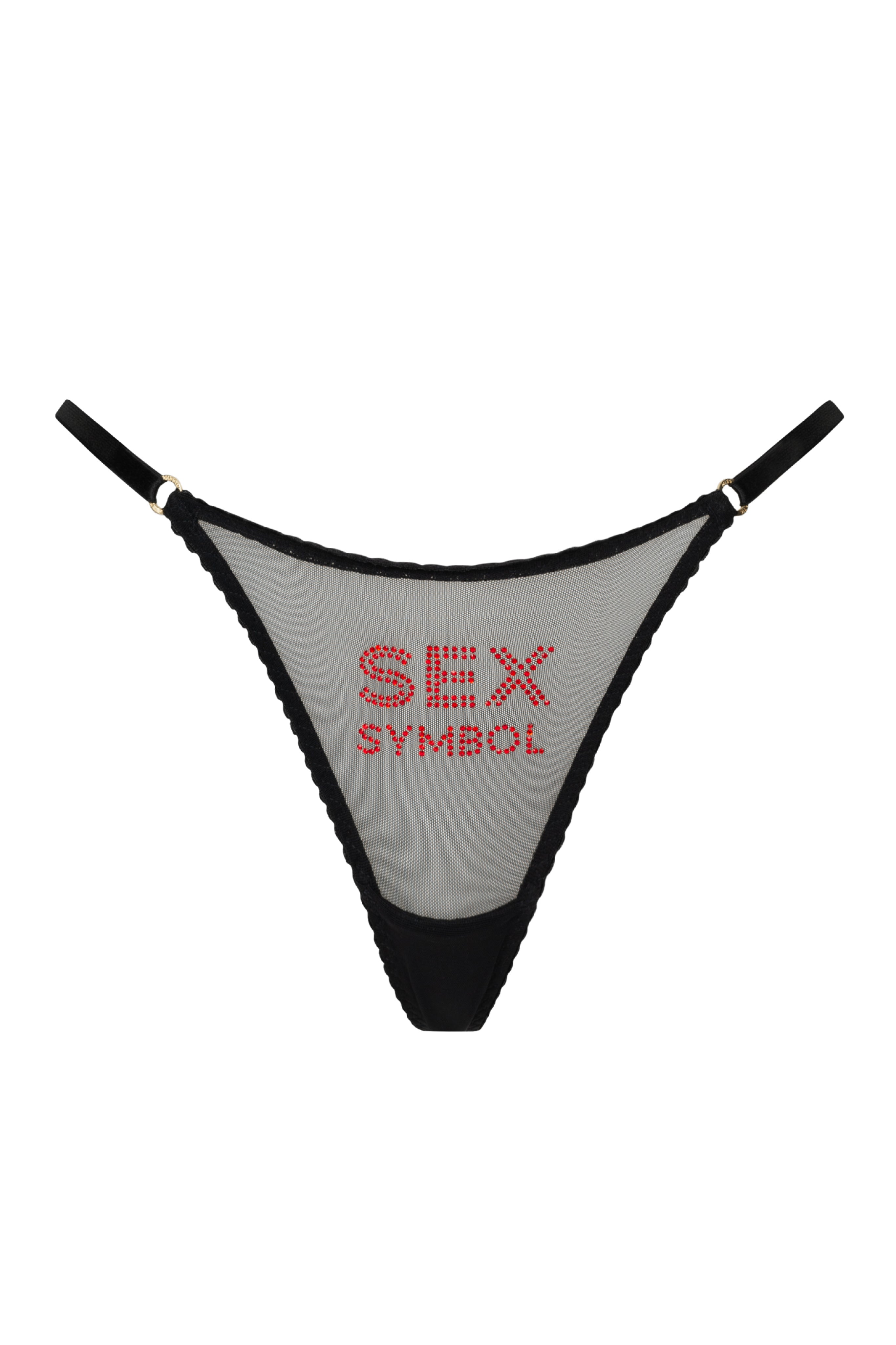 Чорні трусики з сітки з написом Sex Symbol зі страз. 